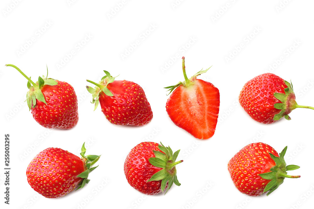 Strawberry and slices isolated on white background. Healthy food. top view Strawberry and slices isolated on white background. Healthy food. top view