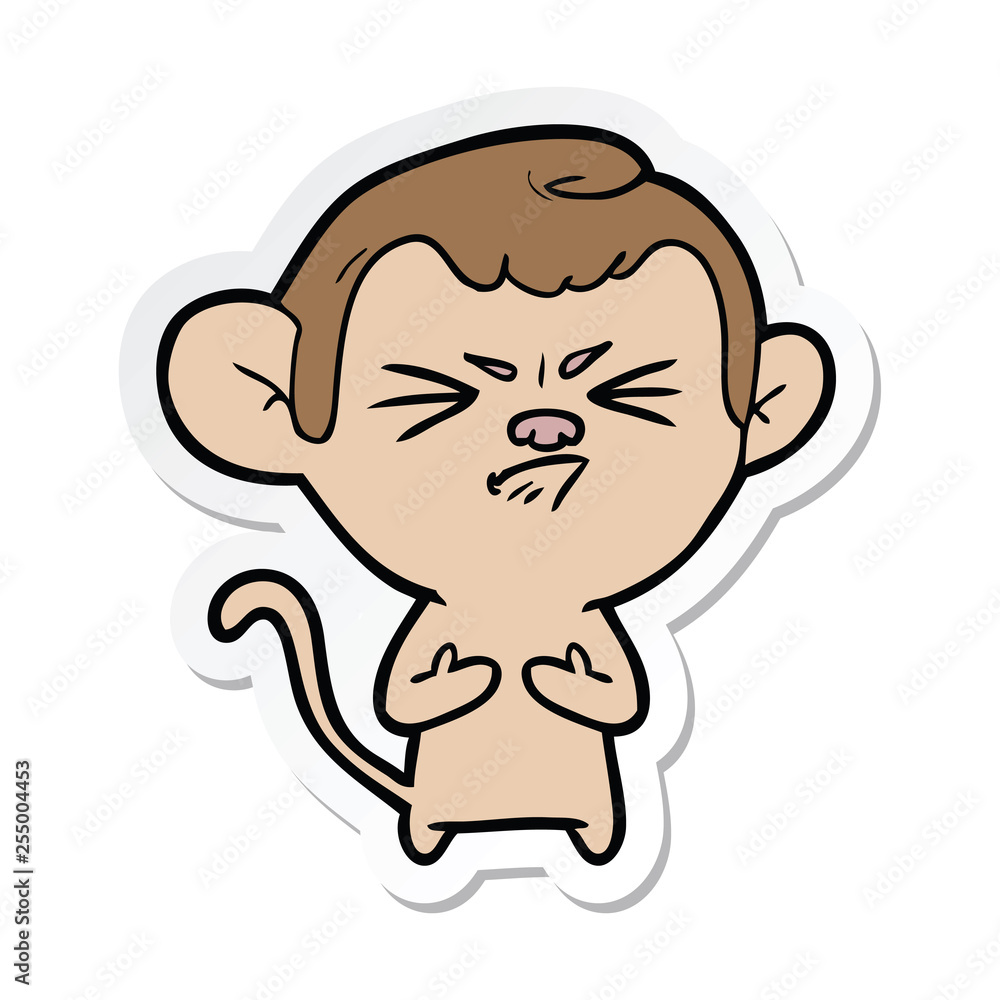 sticker of a cartoon annoyed monkey sticker of a cartoon annoyed monkey