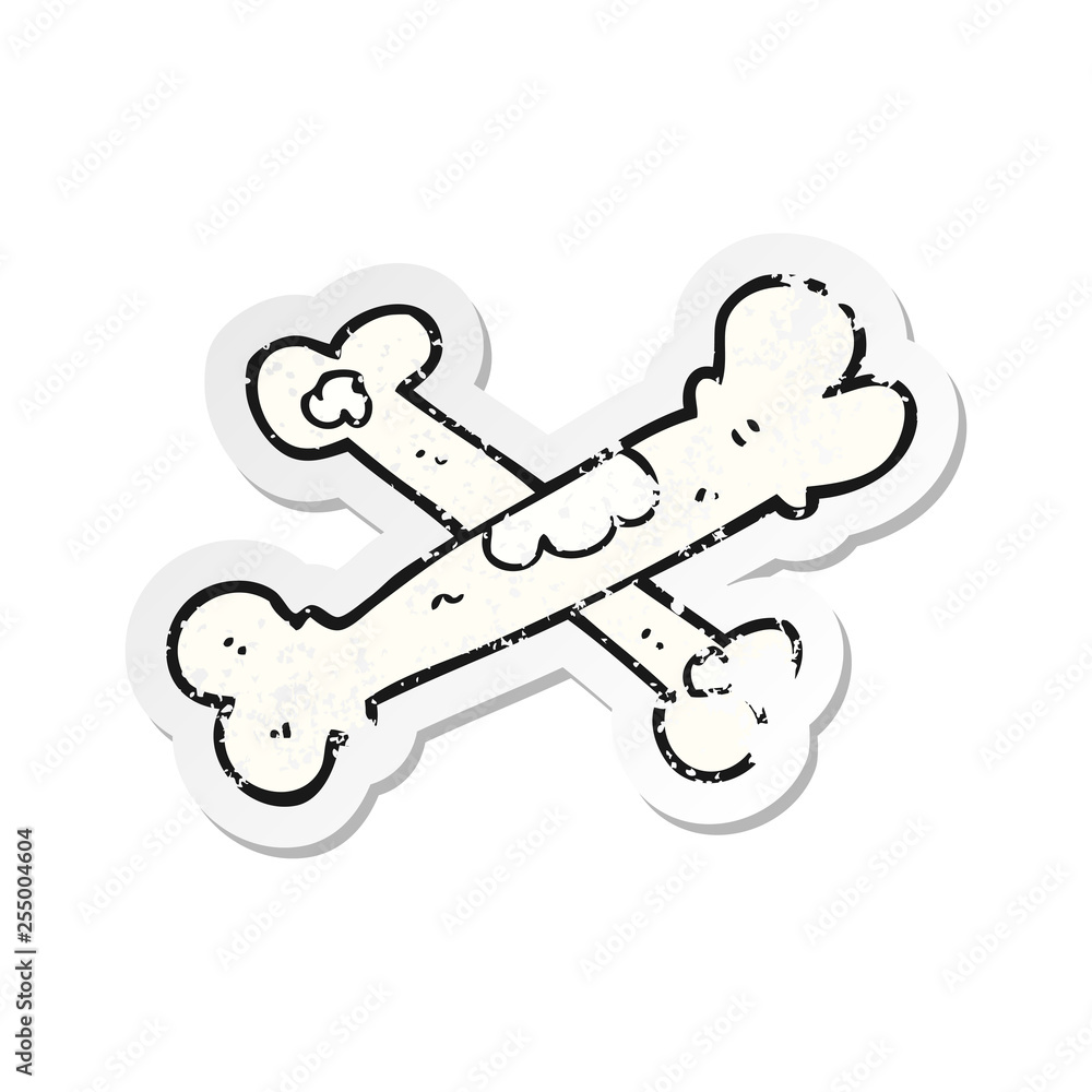 retro distressed sticker of a cartoon old bones retro distressed sticker of a cartoon old bones