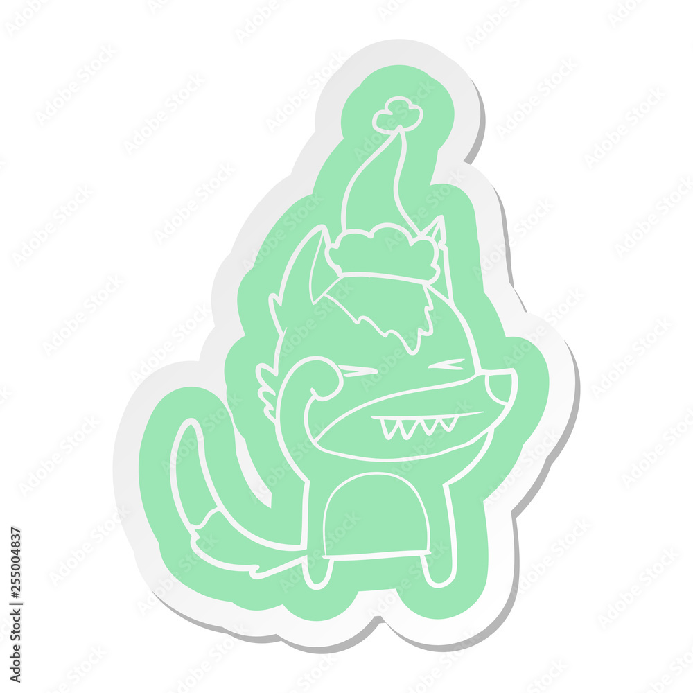 tired wolf cartoon sticker of a wearing santa hat tired wolf cartoon sticker of a wearing santa hat