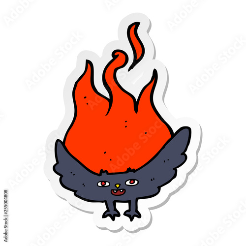 sticker of a cartoon flaming halloween bat