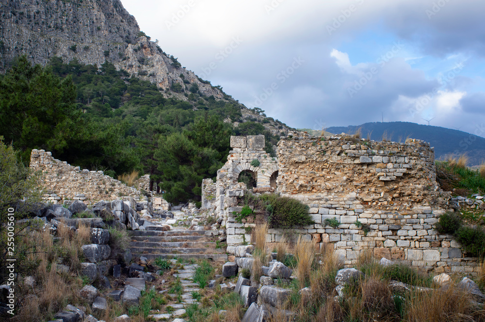 View of ruins at Priene ancient city, Aydin, Turkey