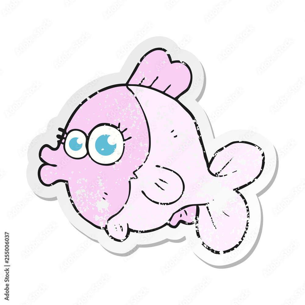 Fototapeta premium retro distressed sticker of a funny cartoon fish with big pretty eyes