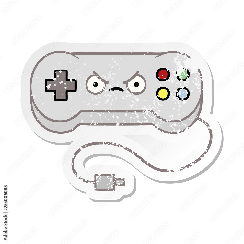 distressed sticker of a cute cartoon game controller distressed sticker of a cute cartoon game controller