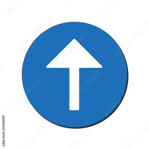 Arrow up vector icon. This rounded flat symbol is drawn with white color on a blue background.