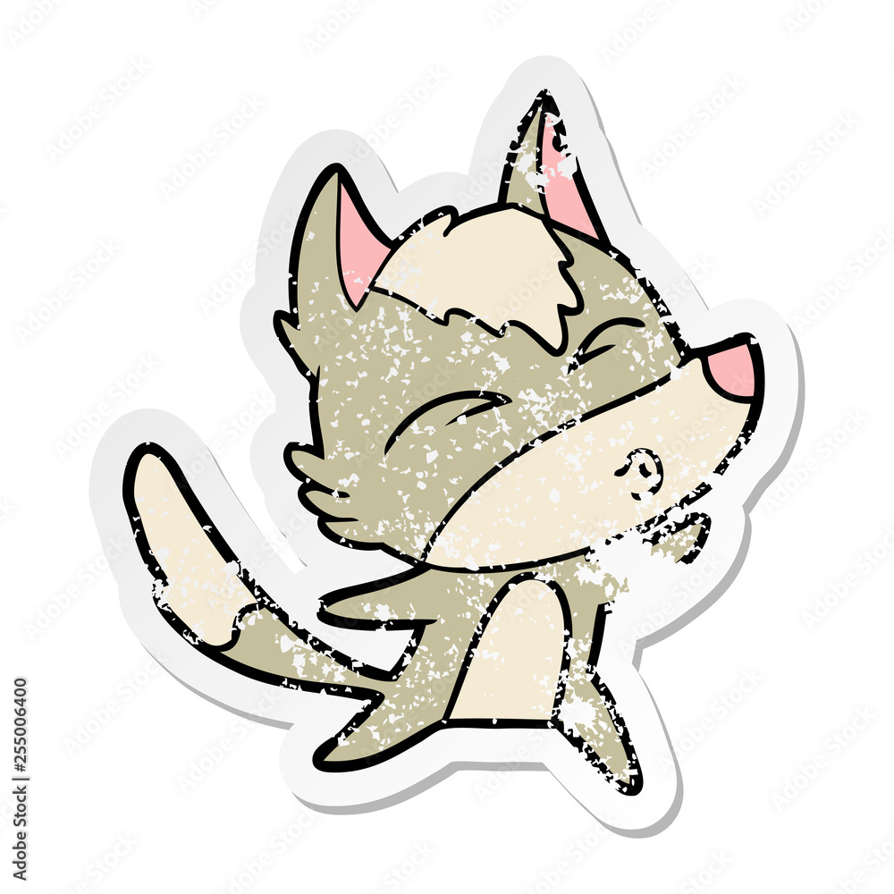 distressed sticker of a cartoon wolf howling distressed sticker of a cartoon wolf howling