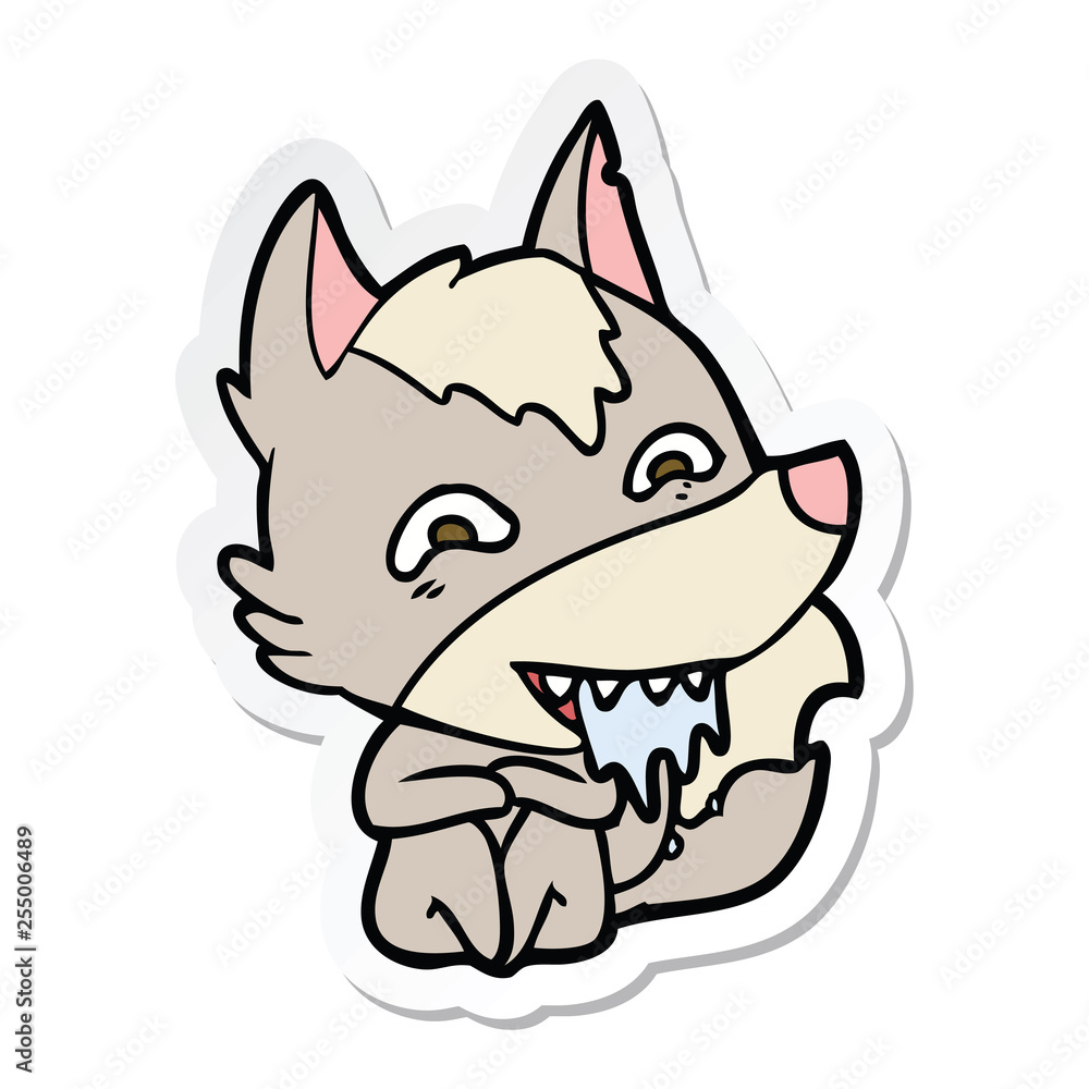 sticker of a cartoon hungry wolf sticker of a cartoon hungry wolf