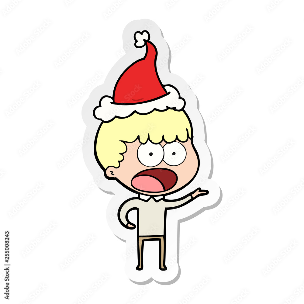 sticker cartoon of a shocked man wearing santa hat sticker cartoon of a shocked man wearing santa hat