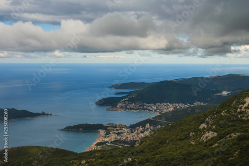 Wallpaper Mural Panoramic landscape of Budva riviera in Montenegro. Balkans, Adriatic sea, Europe. View from the top of the mountain. Torontodigital.ca