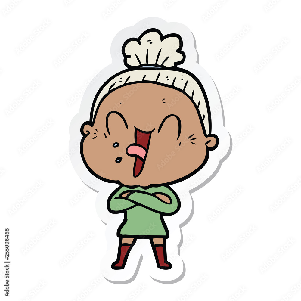 sticker of a cartoon happy old woman sticker of a cartoon happy old woman