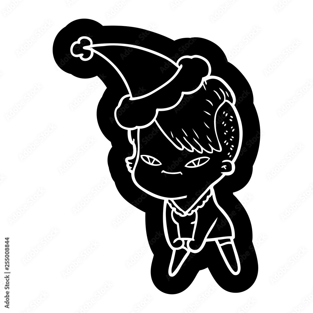 cute cartoon icon of a girl with hipster haircut wearing santa hat cute cartoon icon of a girl with hipster haircut wearing santa hat