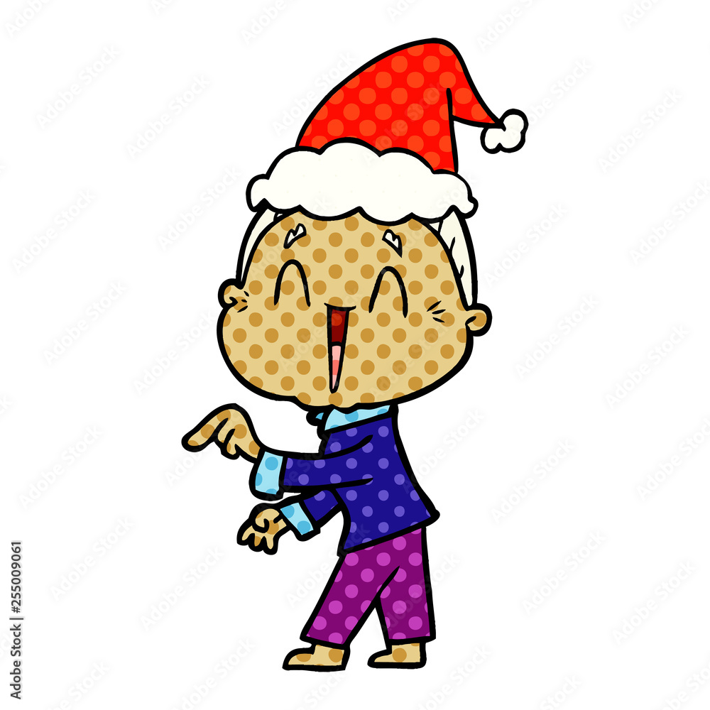 comic book style illustration of a happy old lady wearing santa hat comic book style illustration of a happy old lady wearing santa hat