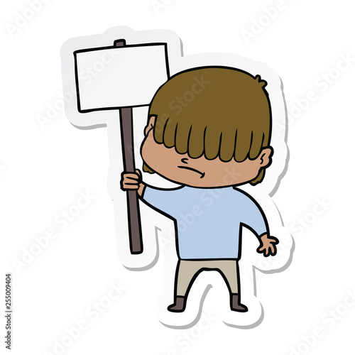 sticker of a cartoon boy with untidy hair