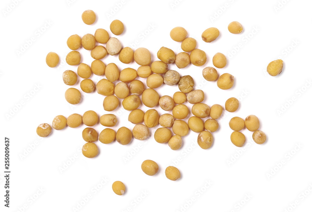 Yellow mustard seeds macro isolated on white, top view Yellow mustard seeds macro isolated on white, top view
