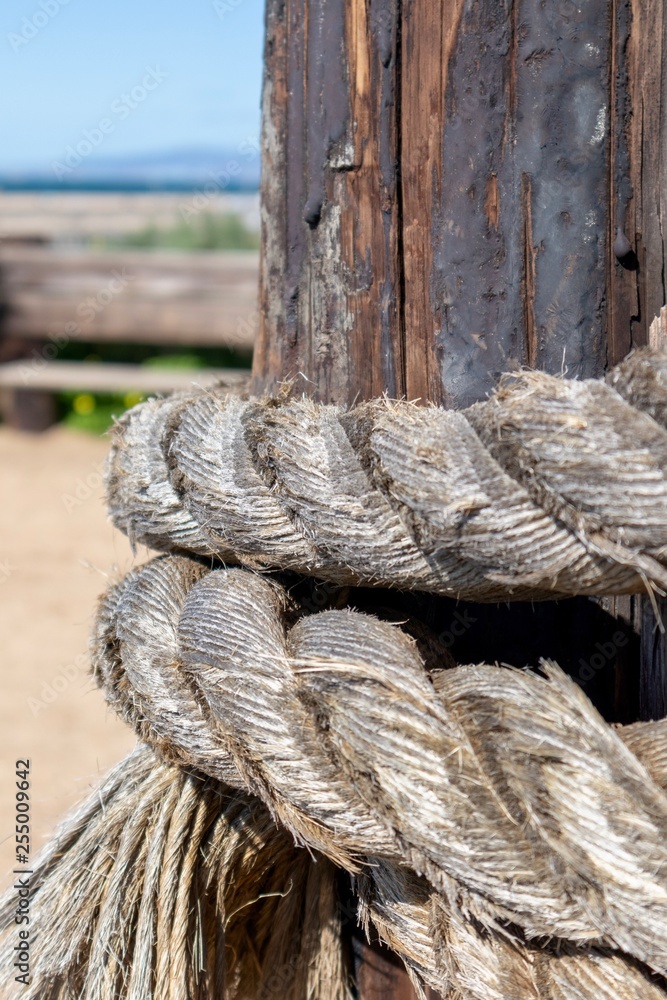 rope on wooden post close up