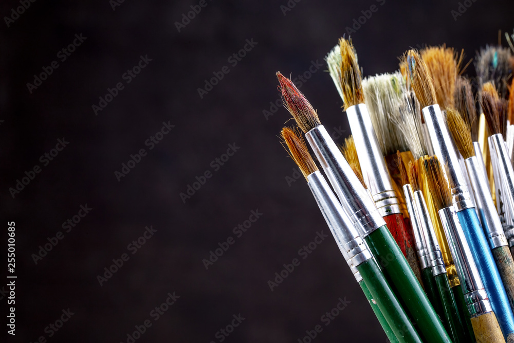 Paint brushes and paints for drawing. Paint brushes and paints for drawing.