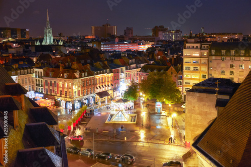 Panoramic view on Lille city center in november, France