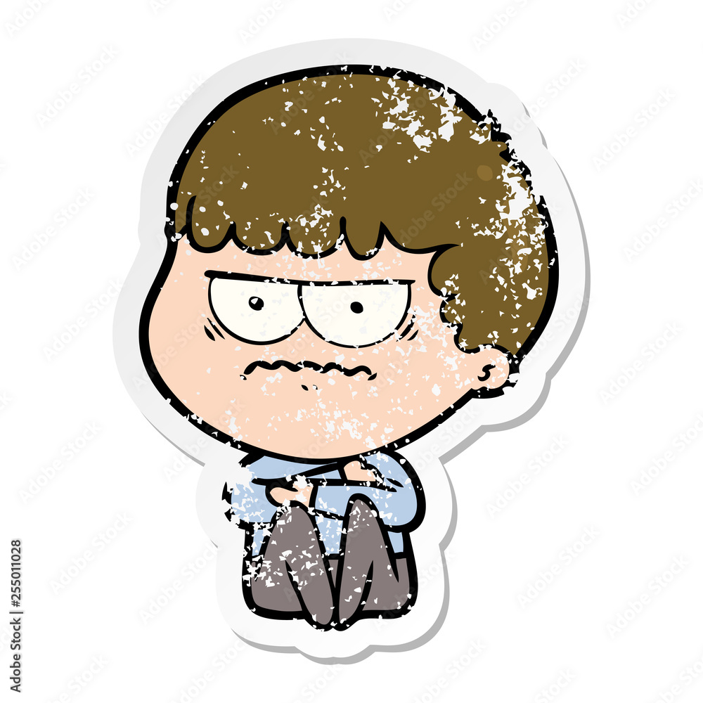 Fototapeta premium distressed sticker of a cartoon annoyed man