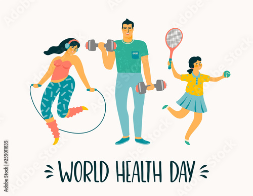 World Health Day. Healthy lifestyle. Sport family.