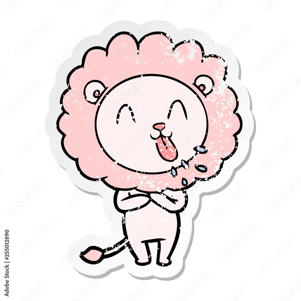 Fototapeta premium distressed sticker of a happy cartoon lion