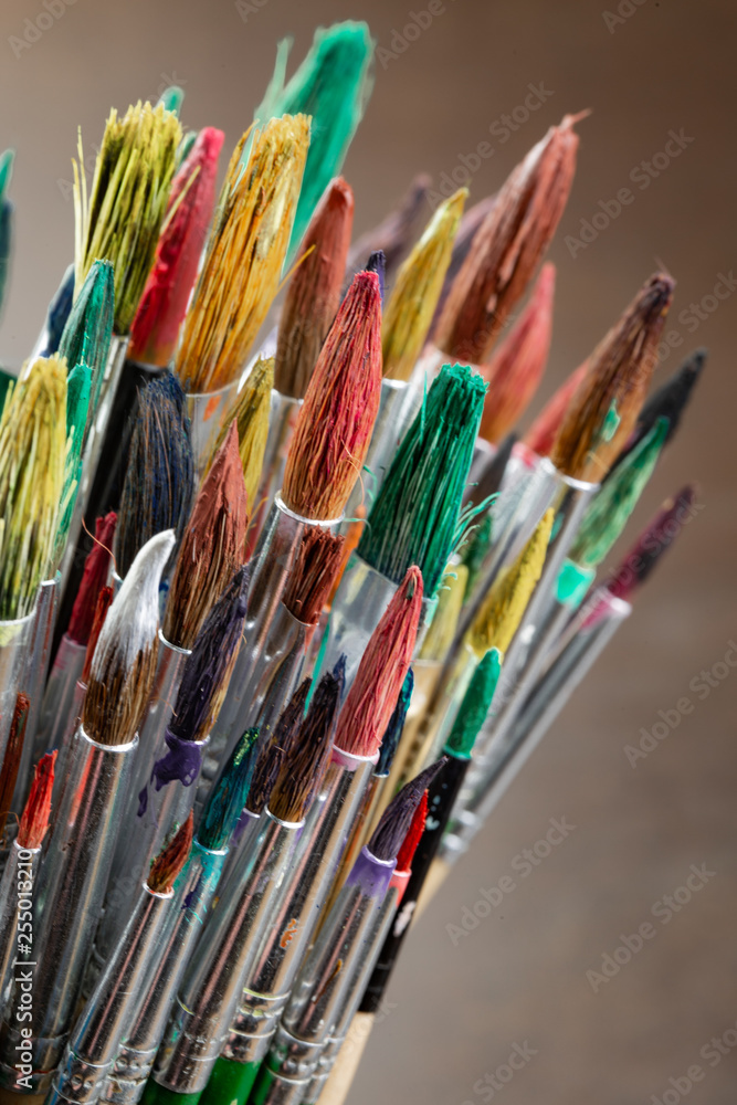 Paint brushes and paints for drawing. Paint brushes and paints for drawing.