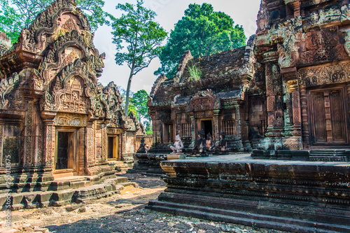 Banteay  Srei  castle  group. Architecture of ancient  Khmer .