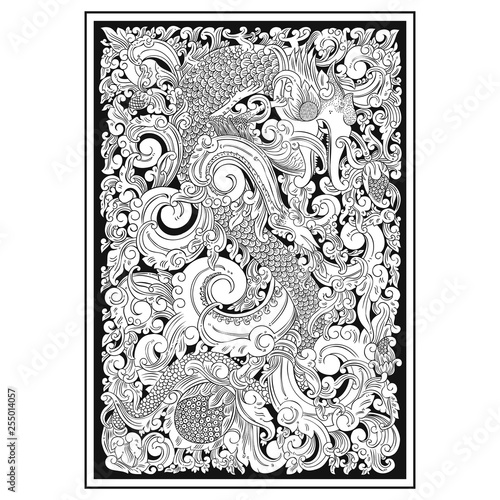 carved openwork pattern. indonesia motif. dragon illustration. Pattern suitable for laser cutting, plotter cutting or printing 