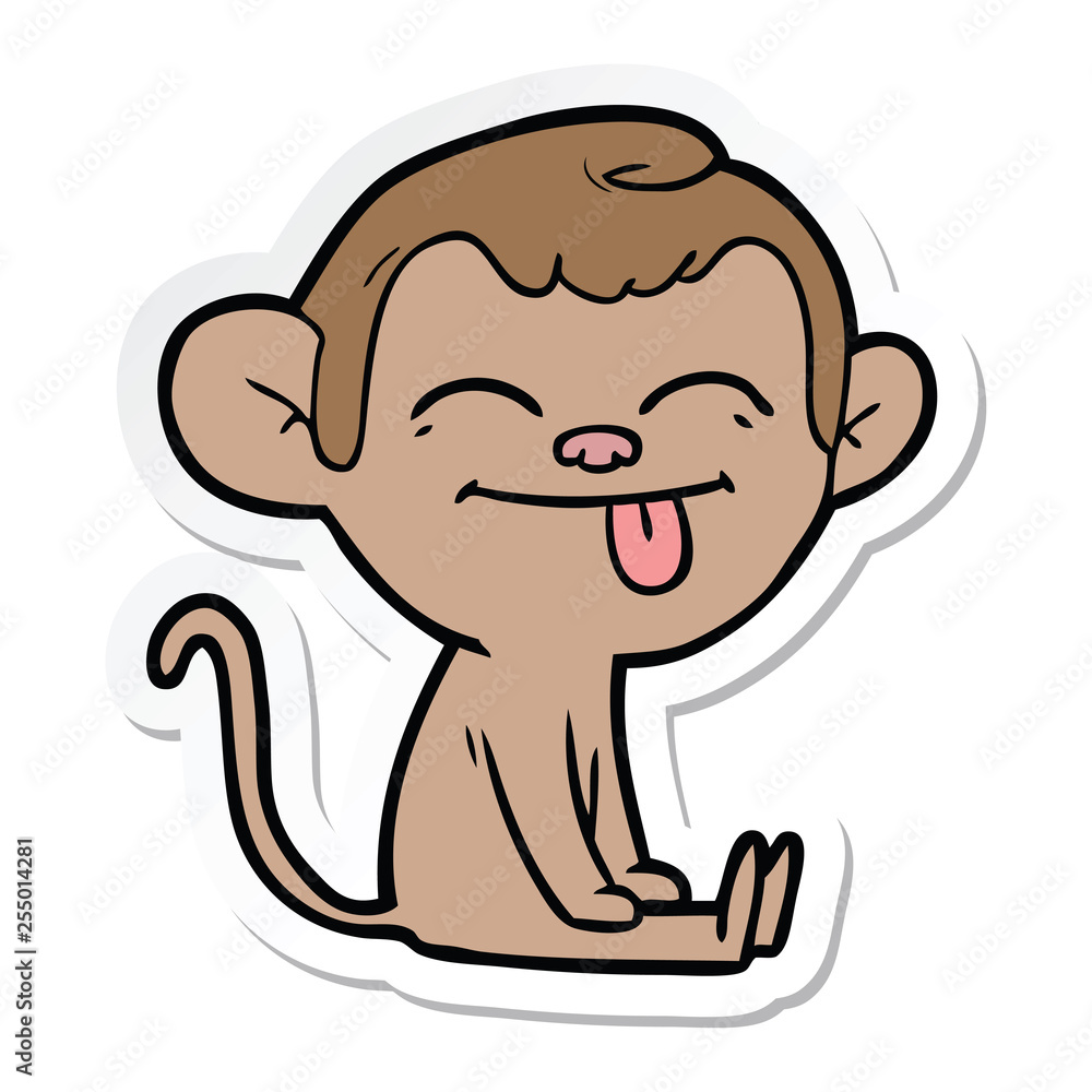 sticker of a funny cartoon monkey sitting sticker of a funny cartoon monkey sitting