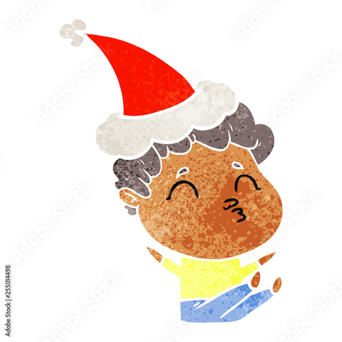 retro cartoon of a man pouting wearing santa hat