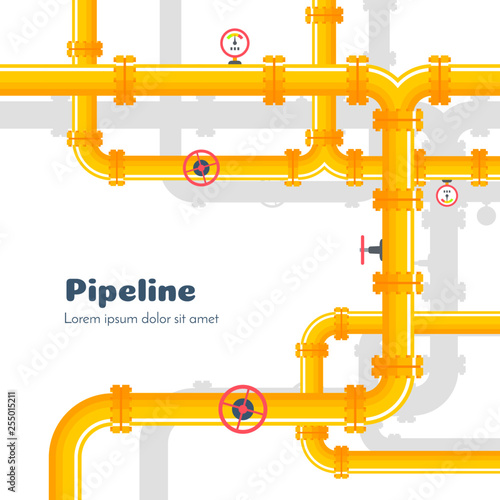 Pipeline industrial background with gas pipes and valves. 