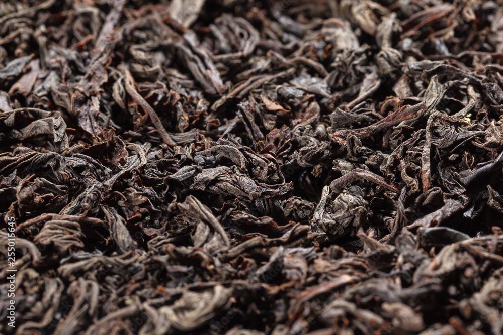Dried tea leaves. Large leaf black tea.