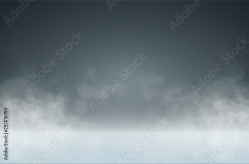 Studio background with smoke or mist. Vector 