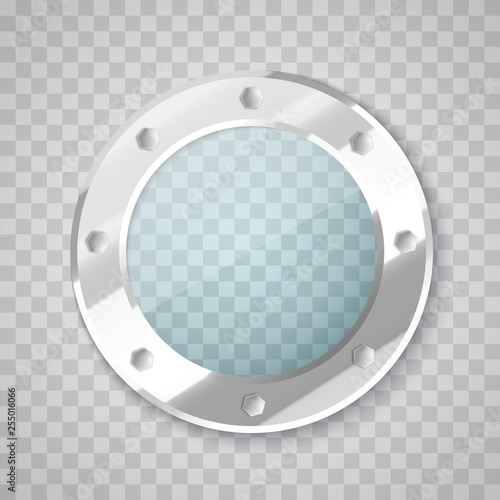 Porthole with transparent glass. Circle window. Vector 