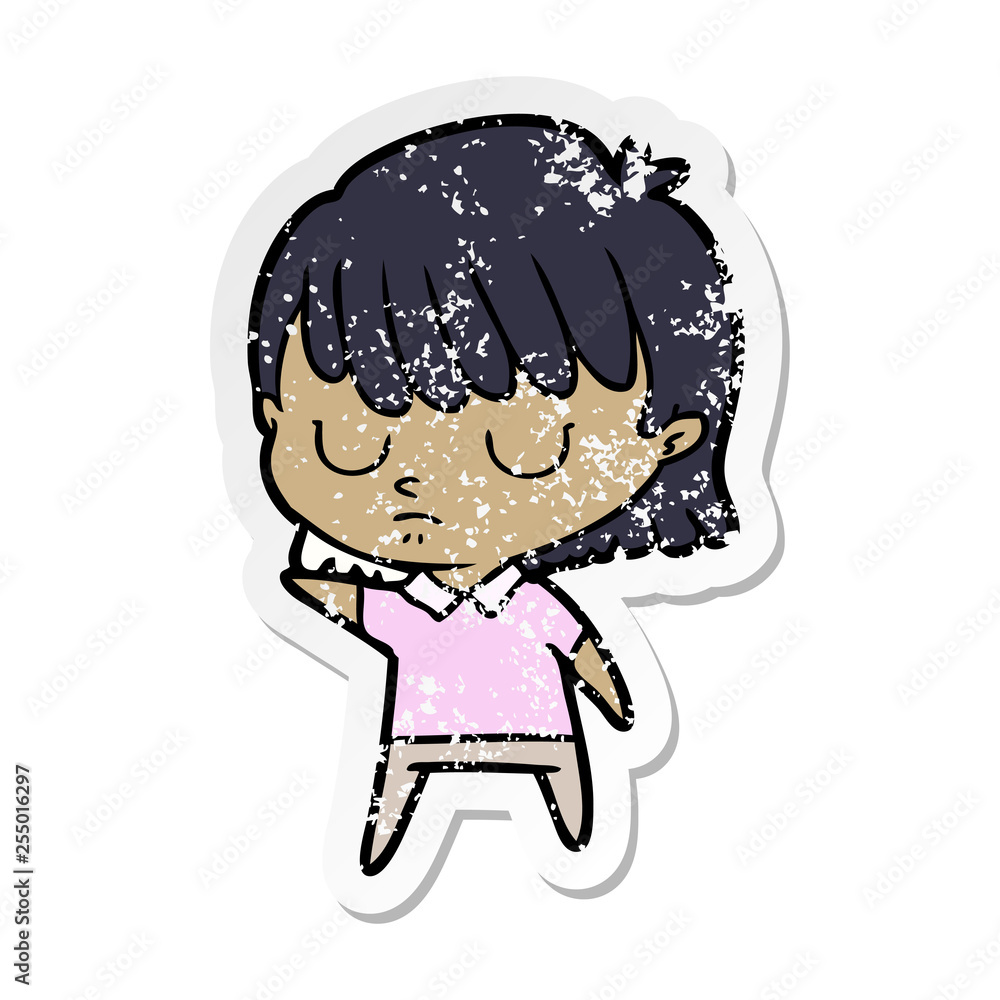 distressed sticker of a cartoon woman distressed sticker of a cartoon woman