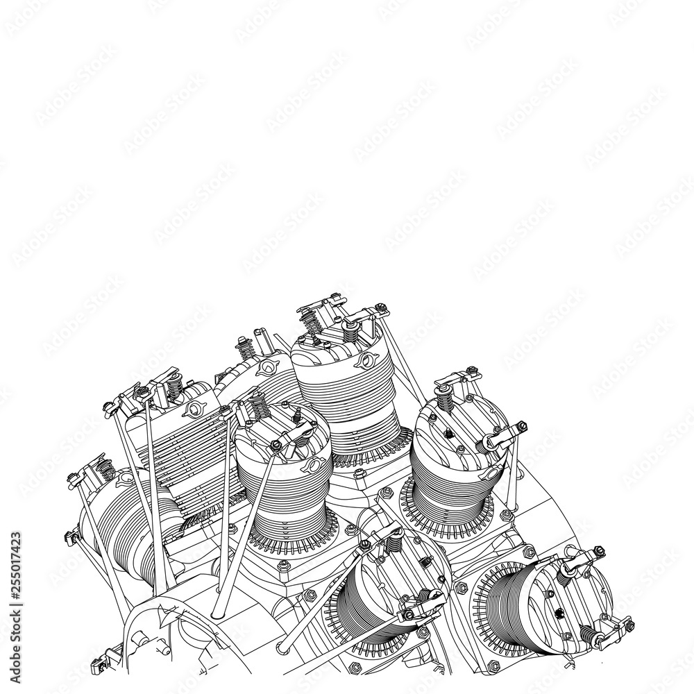 Radial engine on a white Radial engine on a white