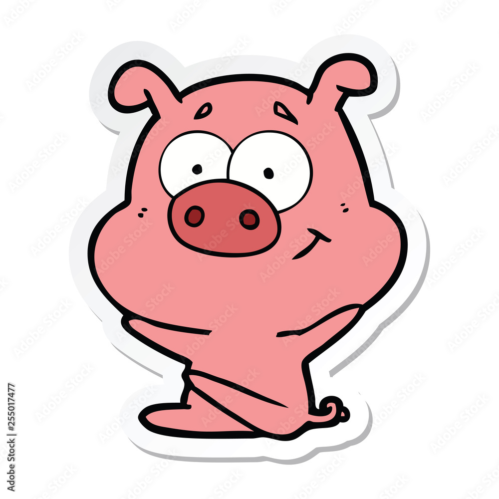 sticker of a happy cartoon pig