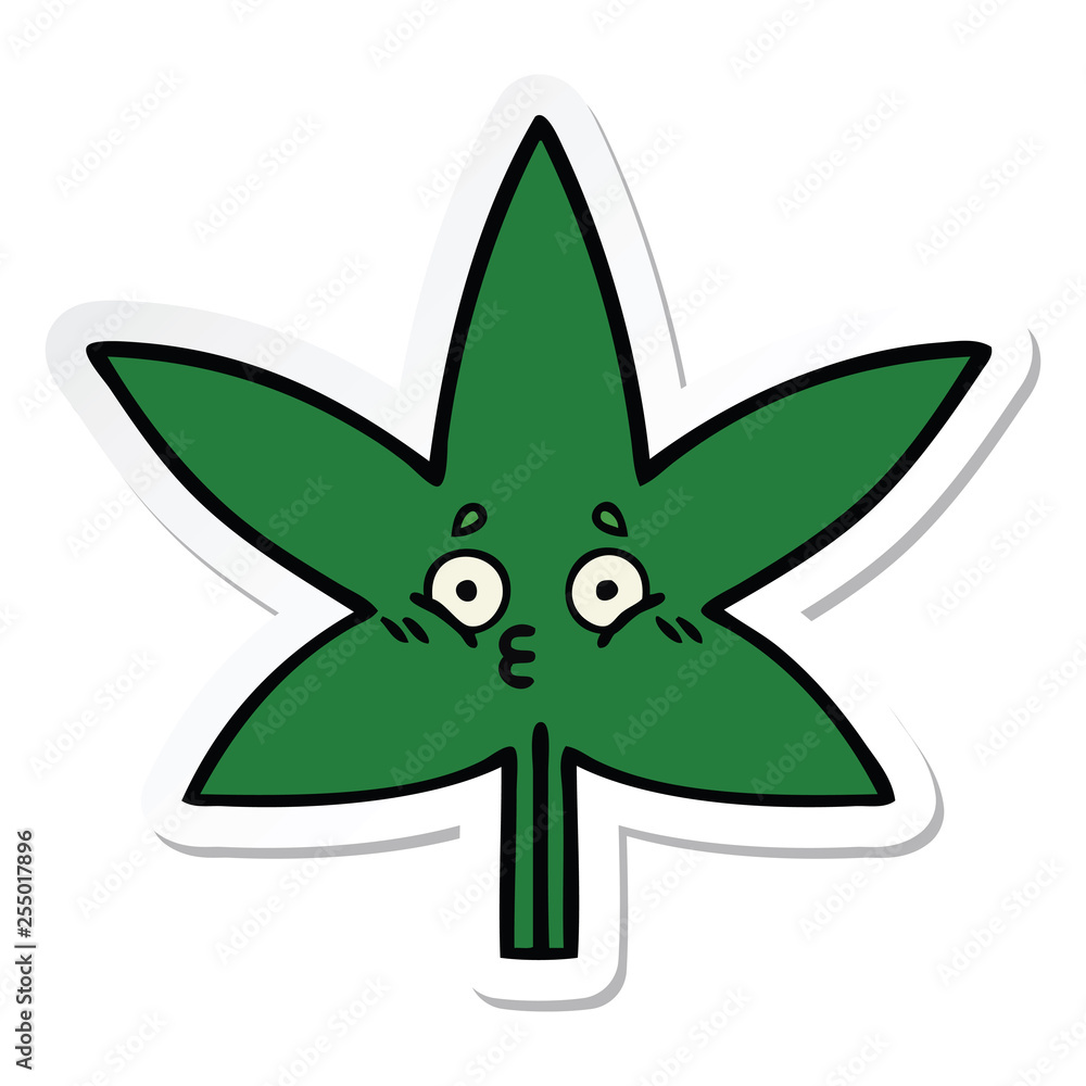 sticker of a cute cartoon marijuana leaf sticker of a cute cartoon marijuana leaf