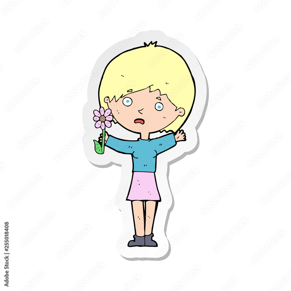 sticker of a cartoon woman with flower sticker of a cartoon woman with flower