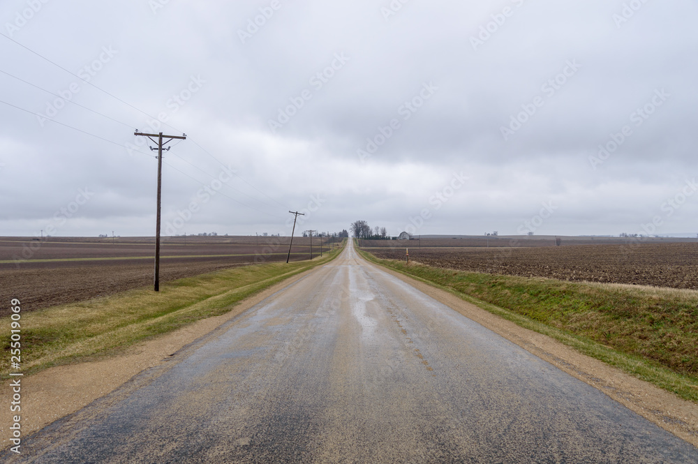 A long road in Iowa, United States