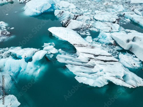 Spectacular glacial lagoon in Iceland with floating icebergs