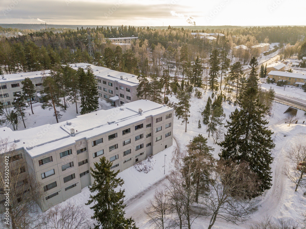 Εκτύπωση καμβά Aerial winter suburbs in Perno, Turku, Finland. February 2019.
