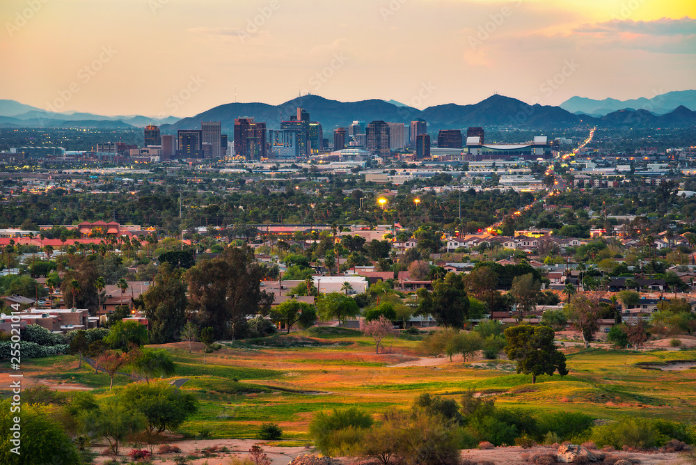 Phoenix Arizona skyline at sunset Stock Photo | Adobe Stock