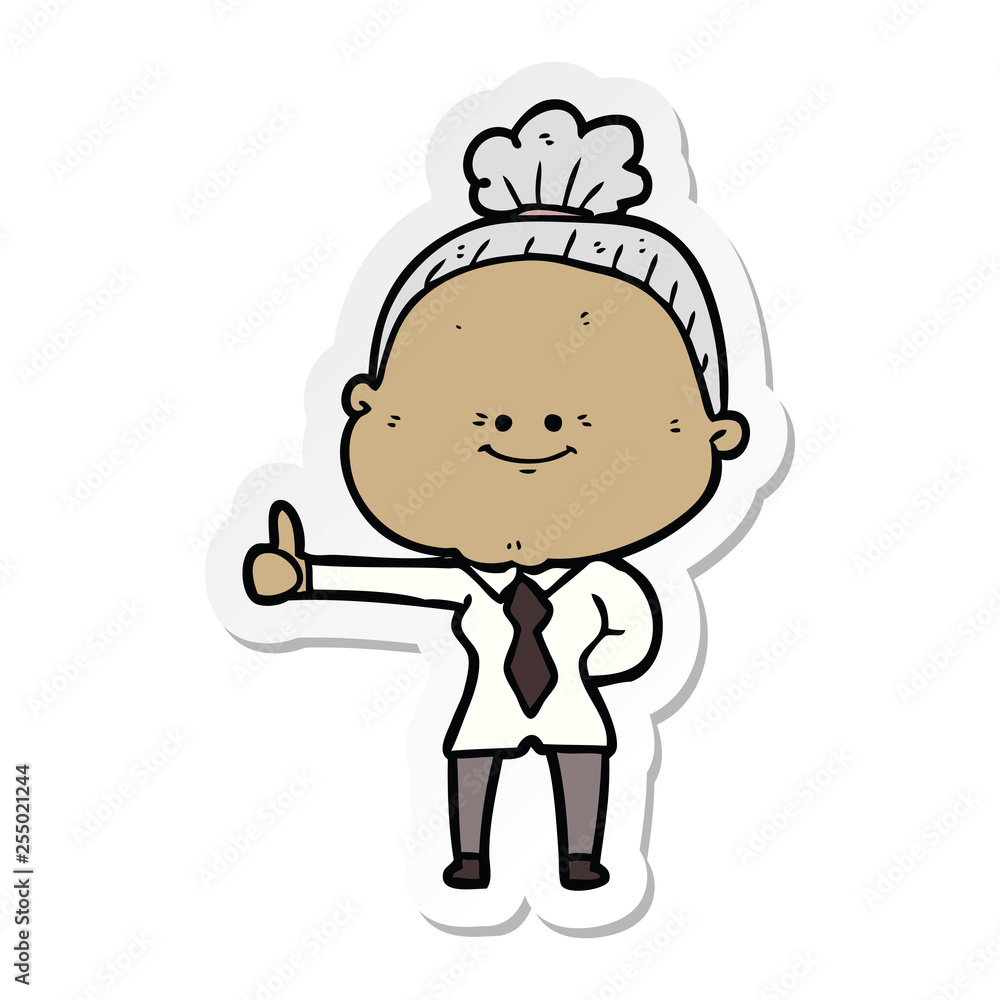 sticker of a cartoon happy old woman sticker of a cartoon happy old woman