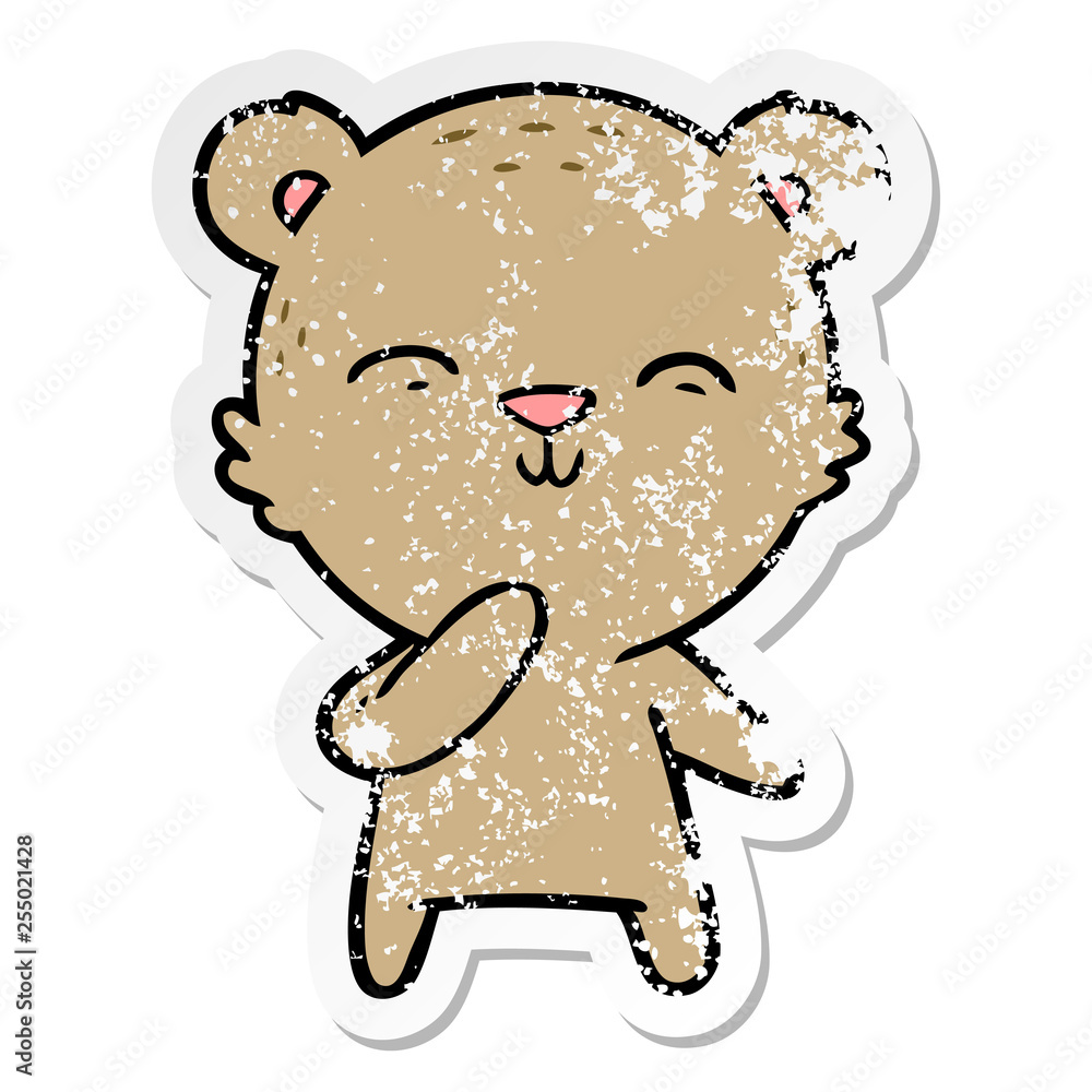 distressed sticker of a happy cartoon bear distressed sticker of a happy cartoon bear