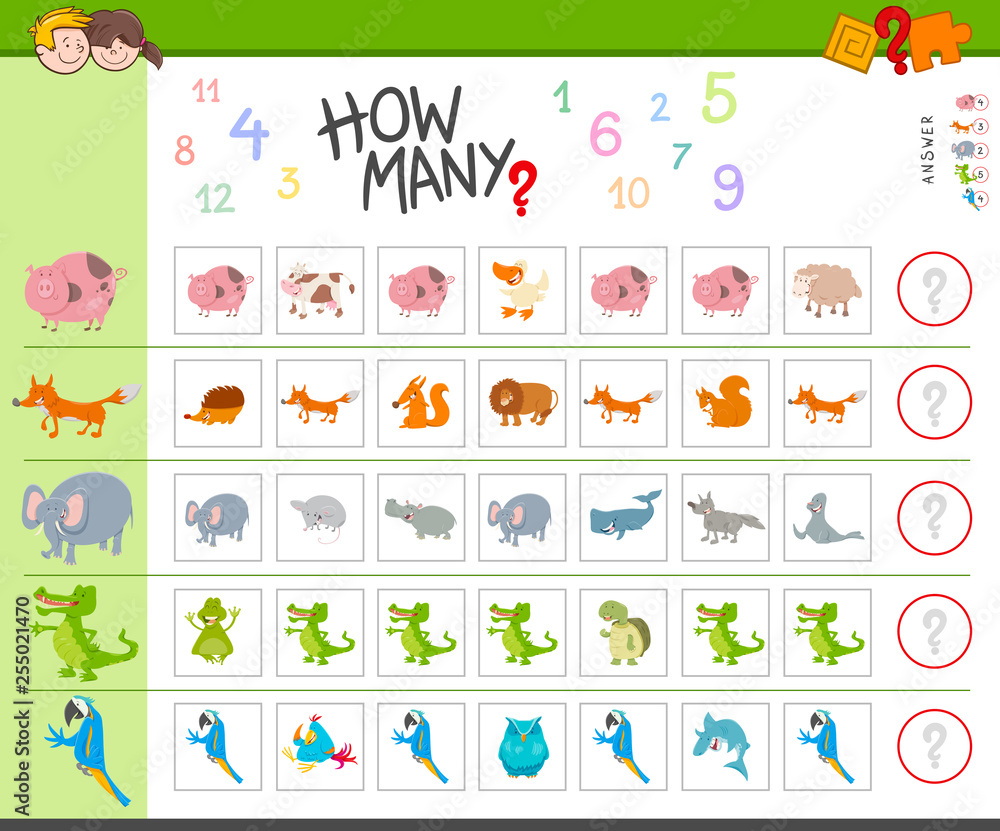 counting task with cartoon animals counting task with cartoon animals