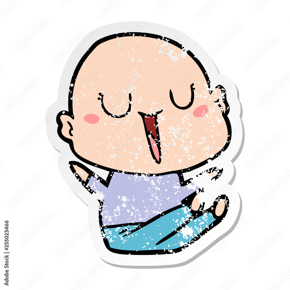 Fototapeta distressed sticker of a happy cartoon bald man