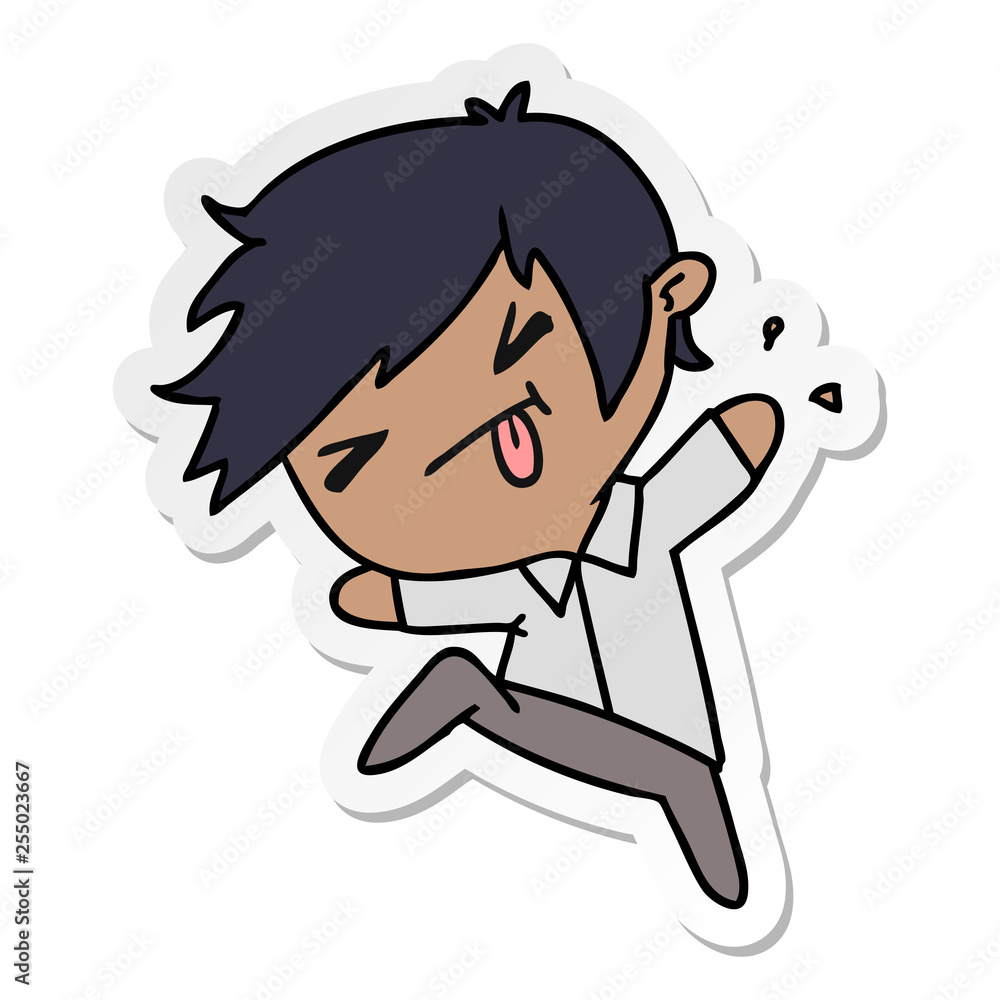 sticker cartoon of a kawaii cute boy sticker cartoon of a kawaii cute boy