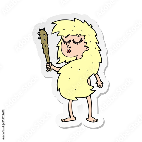sticker of a cartoon cave woman