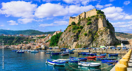  beautiful sea and towns of Calabria - medieval Scilla with old castle. south of Italy