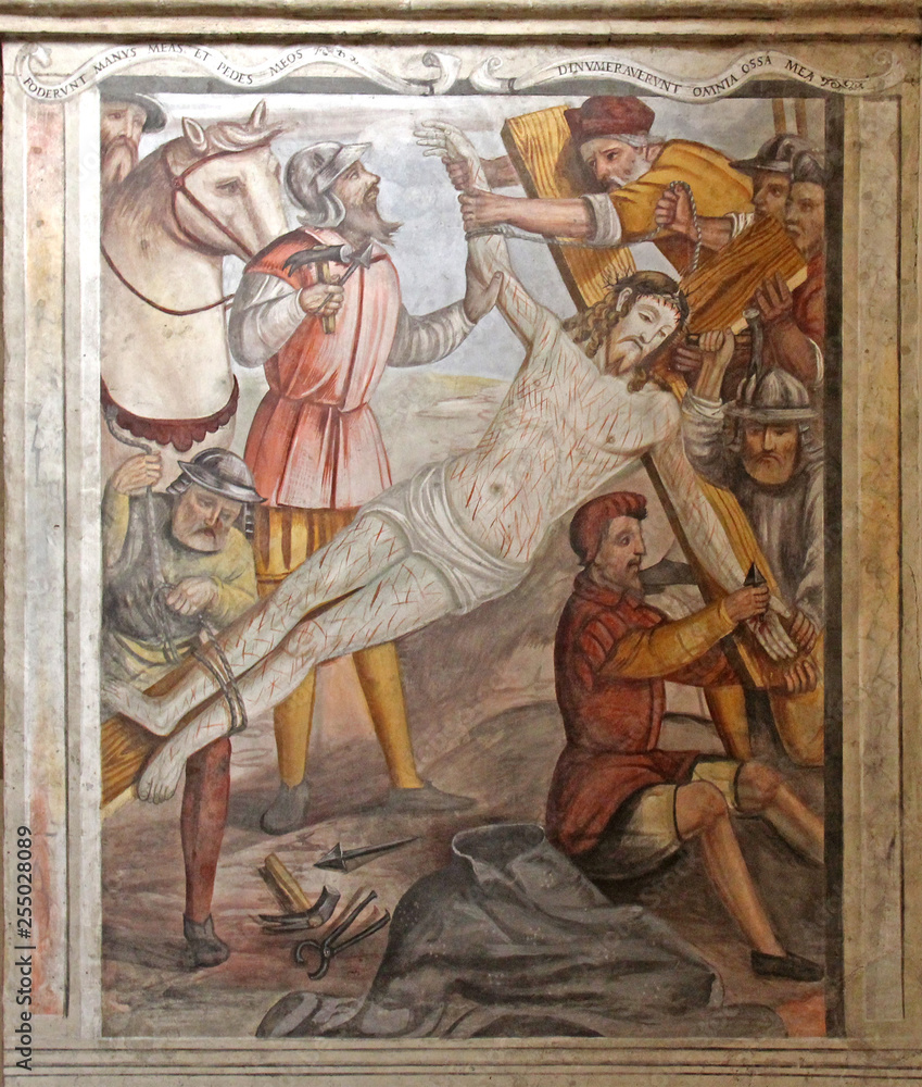 Cristo inchiodato sulla croce; affresco nel Coro delle Monache; Brescia, complesso di Santa Giulia